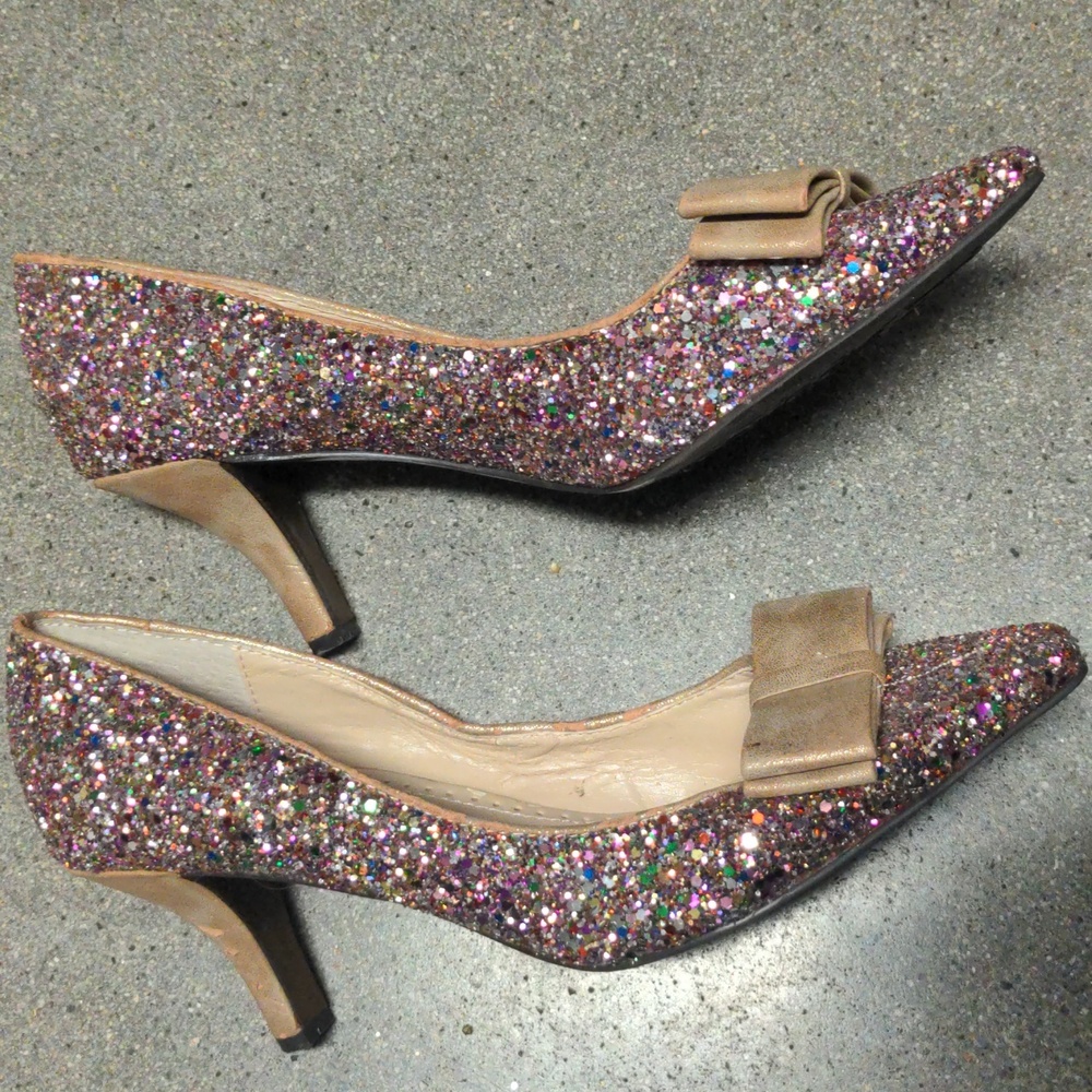 3/$15 Adrienne Vittadini sparkle pumps AV-Heather gold 3" heel sz 9M - Picture 4 of 9